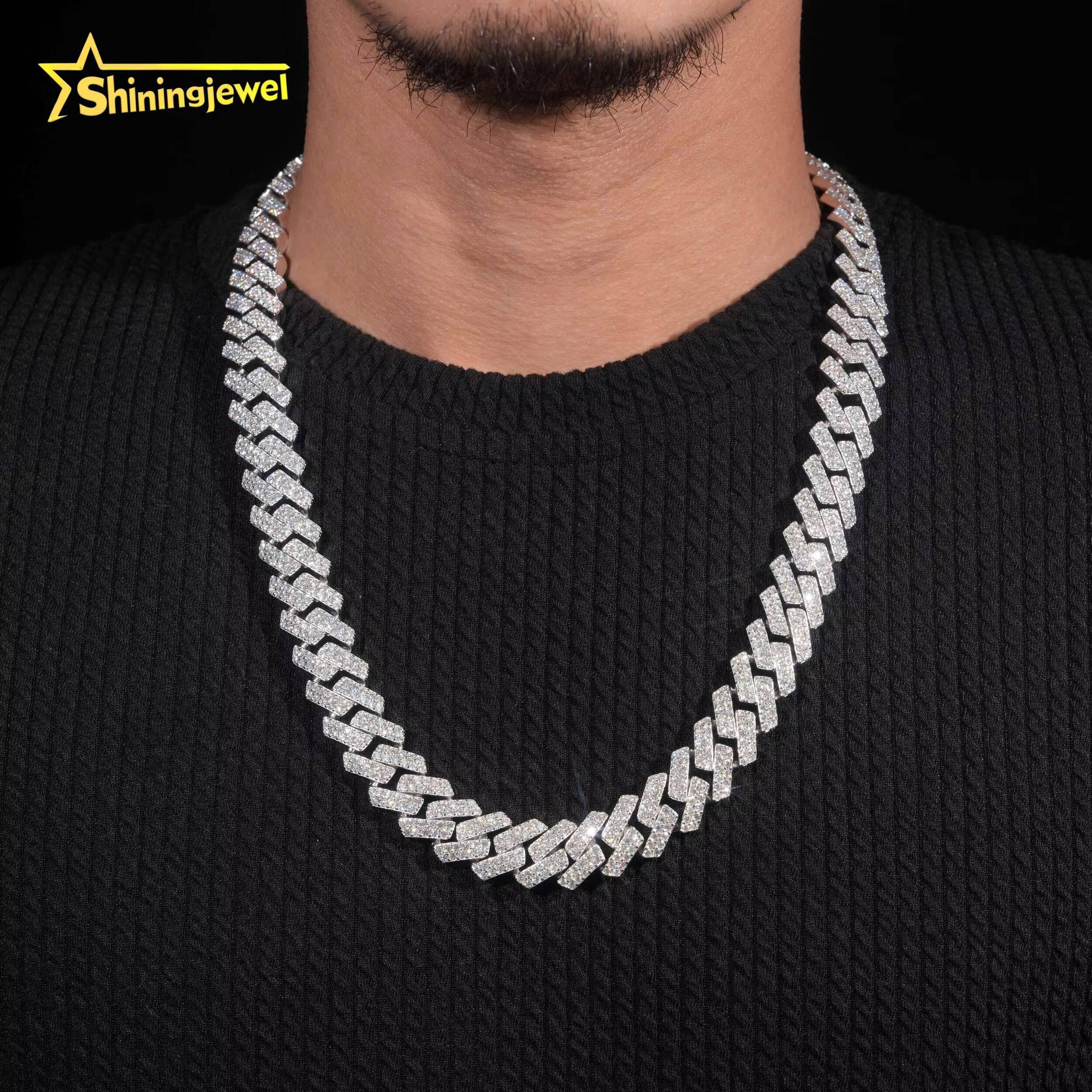Pass Diamond Test 16mm VVS Moissanite Cuban Link Chain S925 Gold Plated Diamond Iced Out Hip Hop Cuban Link Chain