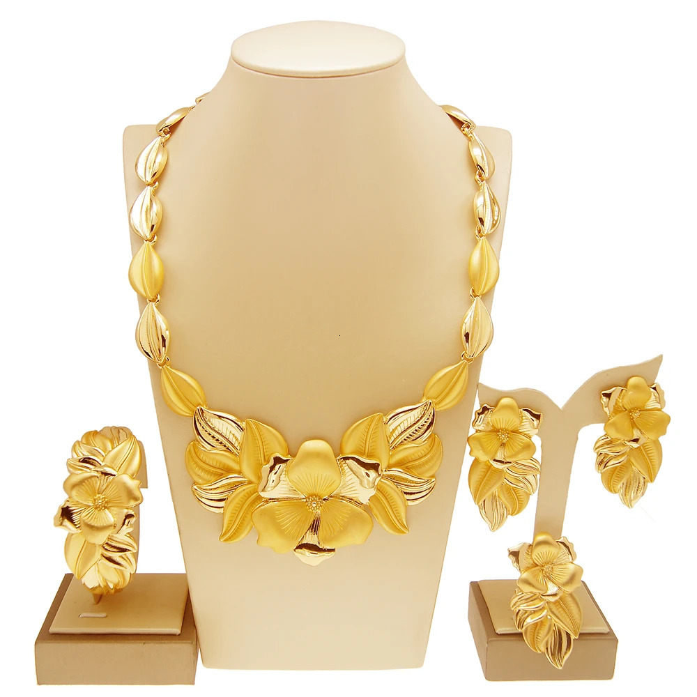 Women Necklace Earrings Ring Bracelet Jewelry Set Bud Pendant Gold Plated Nigeria Dubai Gold Jewelry Set Women 251016