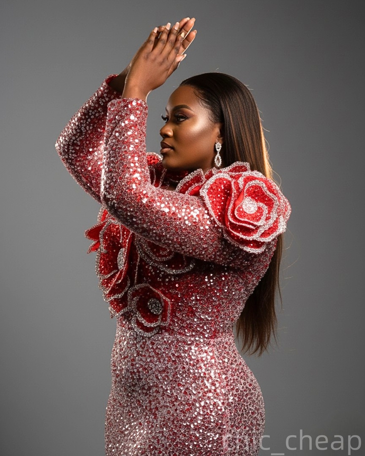 Red Mermaid Prom Dresses 2025 3D Flowers Crystals Sequined Full Sleeves Evening Formal Party Second Birthday Engagement Gowns Plus Size Dress For Spec