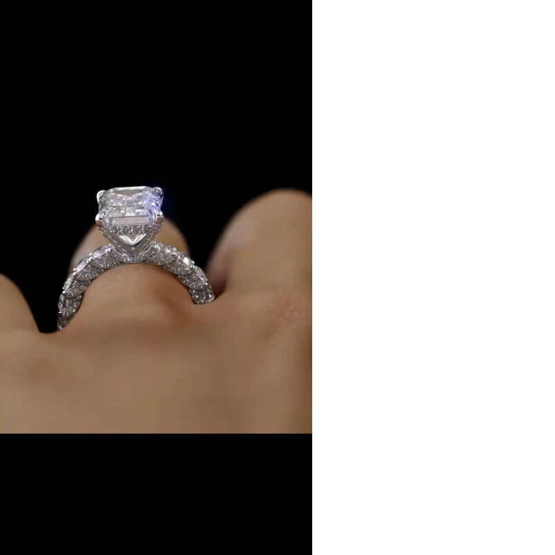 Rulalei Brand Designer Jewelry Wedding Rings Gorgeous Sterling Sier Fill Emerald Cut White Topaz CZ Dia Zircon Party Women Eternity Band Ring Gift