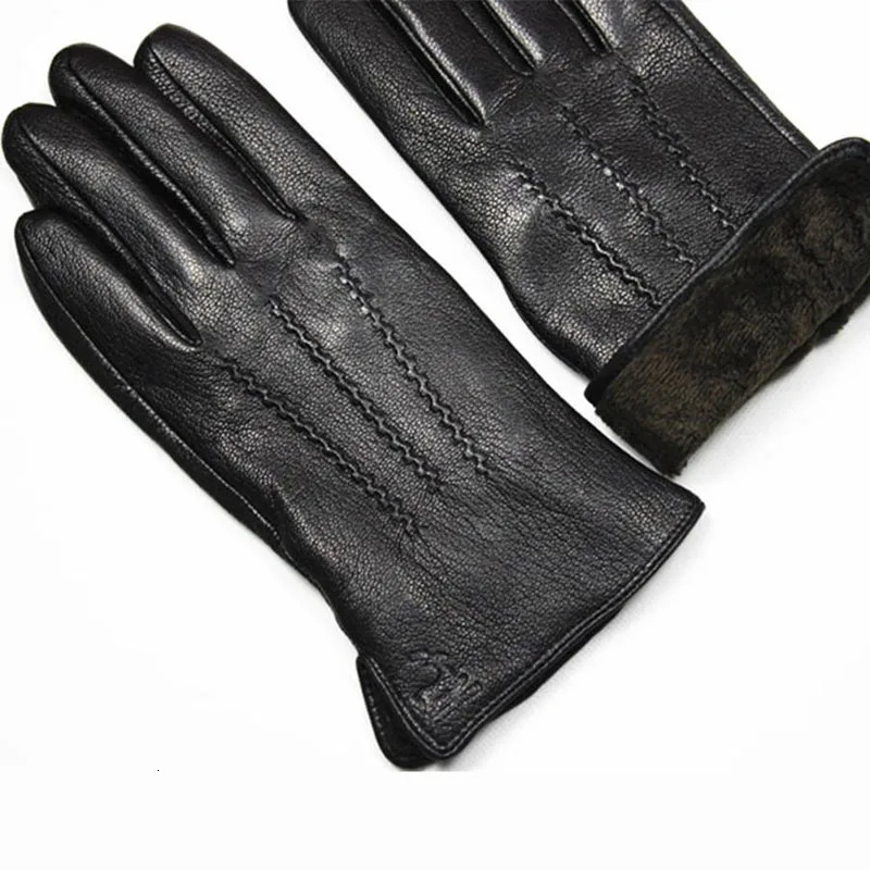 Goatskin Deerskin Gloves Mens Leather Thin Fleece Lining Winter Warmth and Thickening Outdoor Motorcycle Riding and Driving 251015