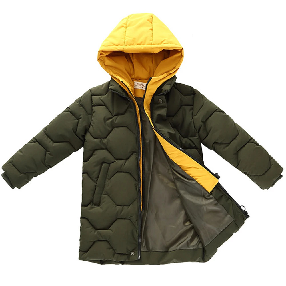 Boys Winter Down Cotton CoatFake TwoPiece Long Hooded Childrens Padded CoatTeens Puffer Quited OuterwearKids Warm Outfits 251017