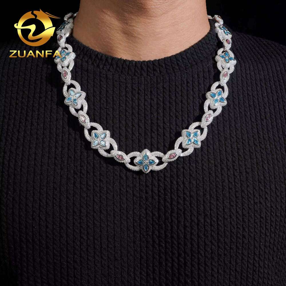 Premium Jewelry Pure Sier Iced Hip-Hop 20mm Fancy Shape Colorful VVS Diatoeous Earth Chain Necklace