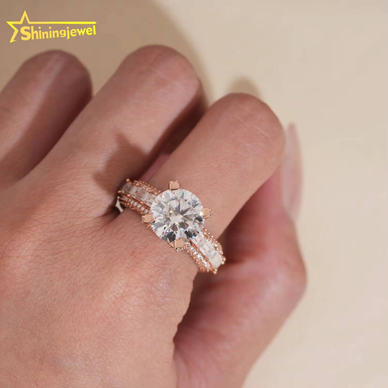 Fashion Men Moissanite Ring Hip hop Iced Out Round 5ct Hip Hop Ring 925 Silver Moissanite Wedding Band Pass Diamond Tester