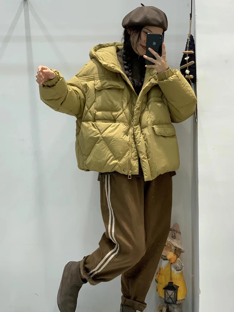 Winter Hooded Versatile Short Down Coats Women White Duck Jacket Thickened Warm Puffer Loose Over Size Outwear 251017