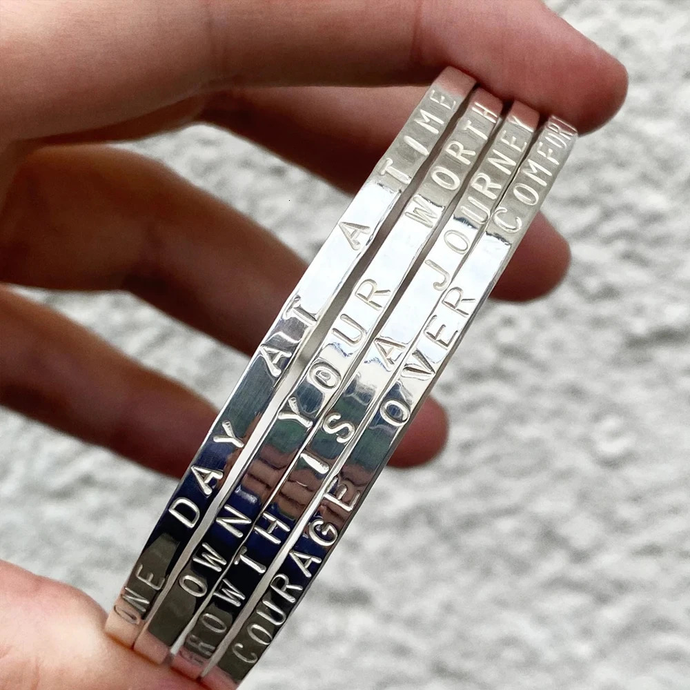 COOLTIME Personalized Custom Engraved Cuff Bracelet Stainless Steel Open Name Women Men Gift for Her 251008