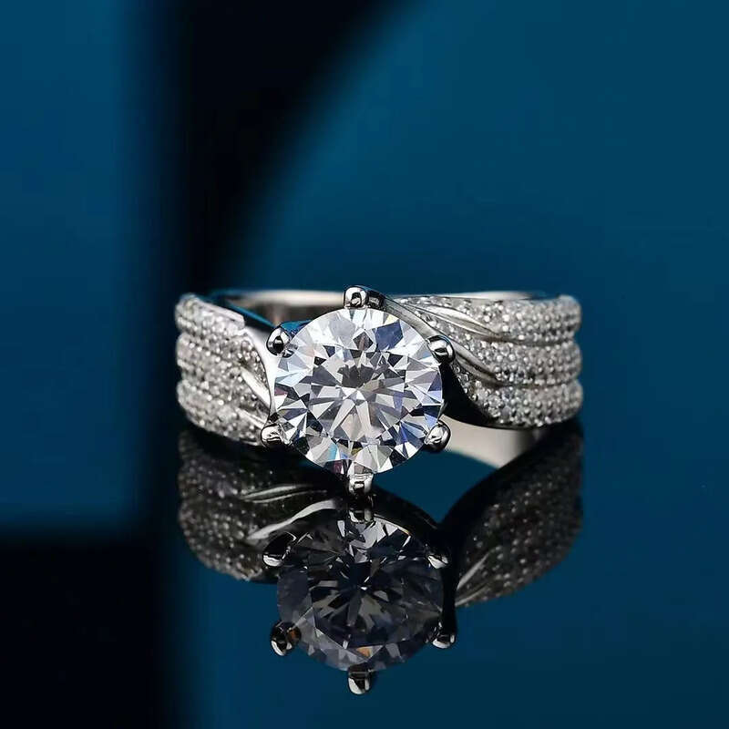 5CT Large Moissanite Dia Crown Wedding Rings Sparkling Elegant Jewelry Real Sterling Sier Round Zircon Party Women Engagement Band Ring Gift