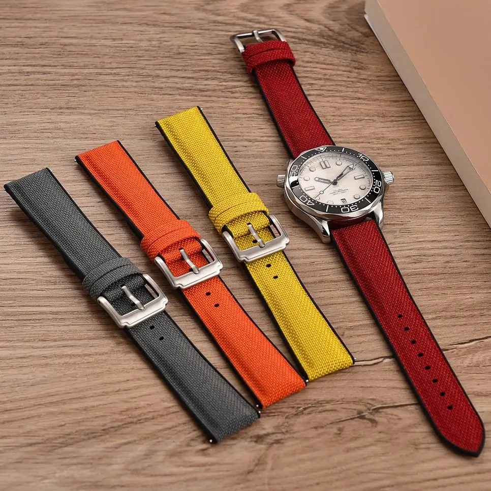 Canvas Silicone Strap 18mm 19mm 20mm 21mm 22mm Waterproof Rubber Quick Release Watch Band Universal Sports Sailcloth Wacth Strap 251016