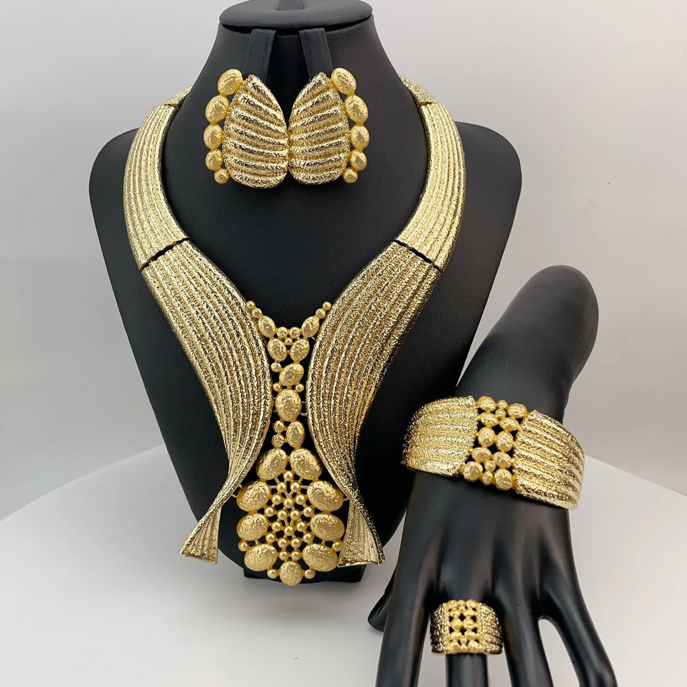 Brazilian Simple Style Big Bold Necklace Quality African Bride Jewelry Set For Women Party Gifts FHK22874 251016