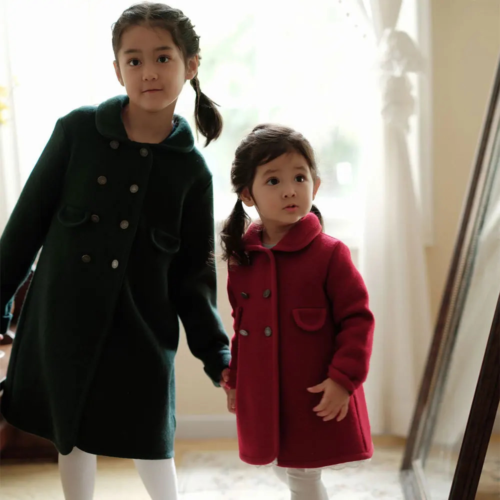 Girls Cashmere Tweed Coat 23 Fall And Winter Fashion Doublesided Wool Coat Cotton Warm Long Girls Coat Childrens Clothing 251015