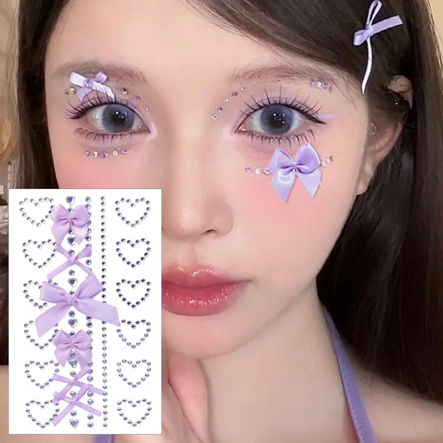 Fashion Face Stickers Rhinestone Ribbon Bow DIY Eyes Face Makeup Sticker Easy To Wear Bows Temporary Tattoo Stickers Makeup Tool 251015