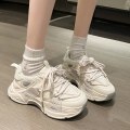New women's sports shoes with wool lining for warmth, black and white straps, fashionable soft sole, anti slip, designer children's shoes