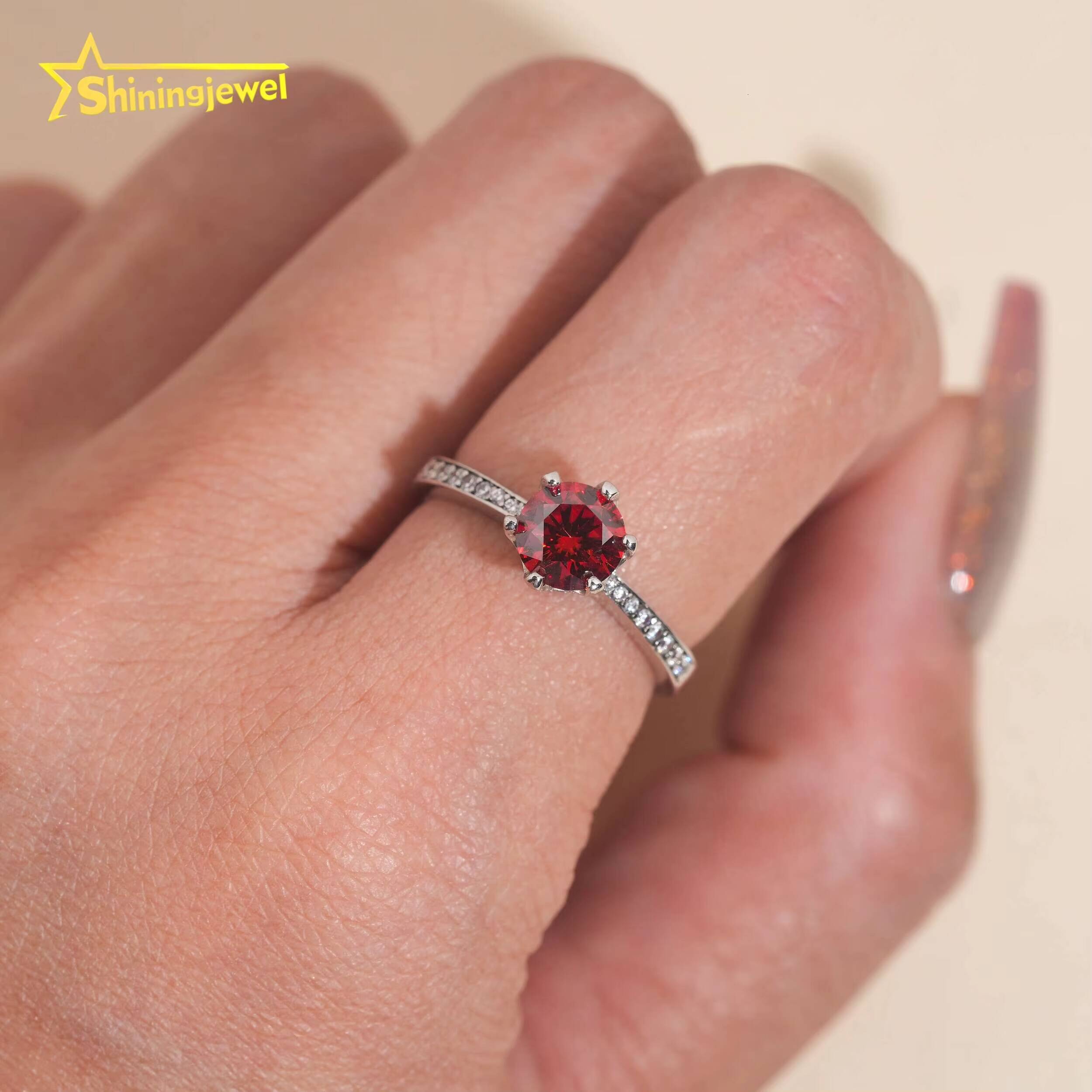 Pass Diamond Tester Wedding Ring Iced Out Hip Hop Jewelry Red Diamond VVS Moissanite 925 Silver Engagement Ring for Women