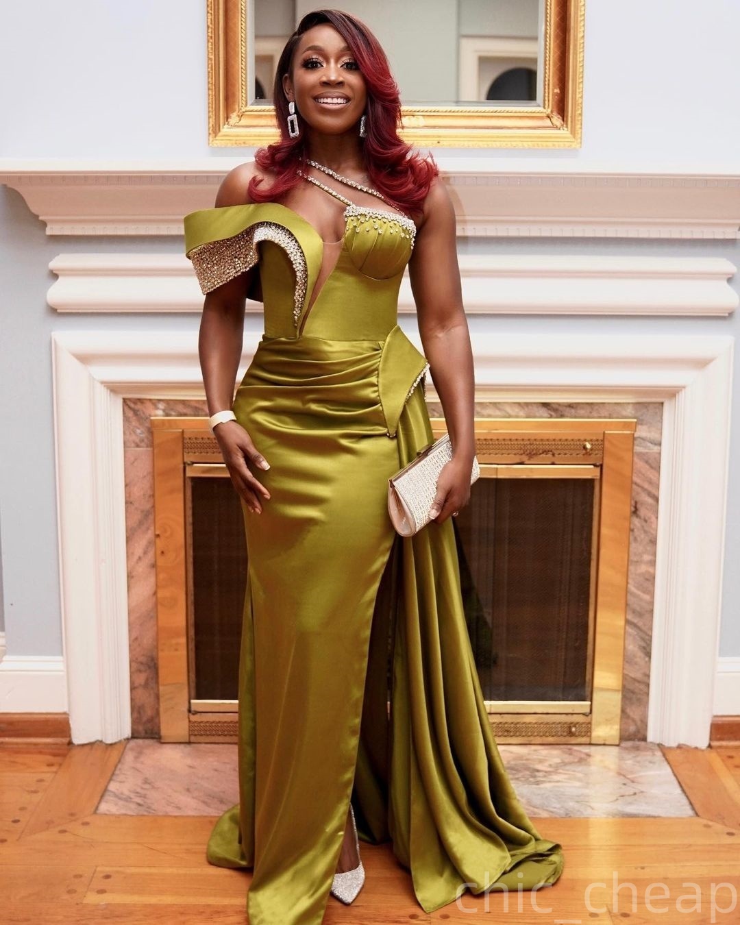 Aso Ebi Straight Gold Prom Dresses 2025 One Shoulder Crystals Satin Evening Formal Party Second Birthday Engagement Gowns Plus Size Dress For Special 