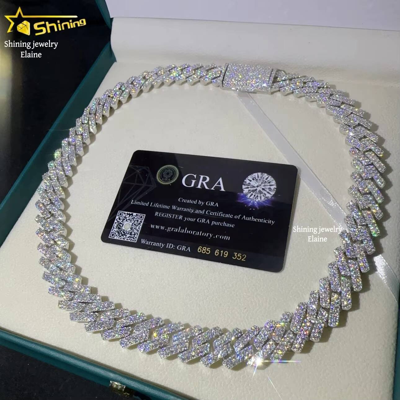 925 Sterling Silver 15MM Iced Out VVS Moissanite Diamond Moissanite Hip Hop Fine Jewelry Miami Cuban Link Chain Necklace