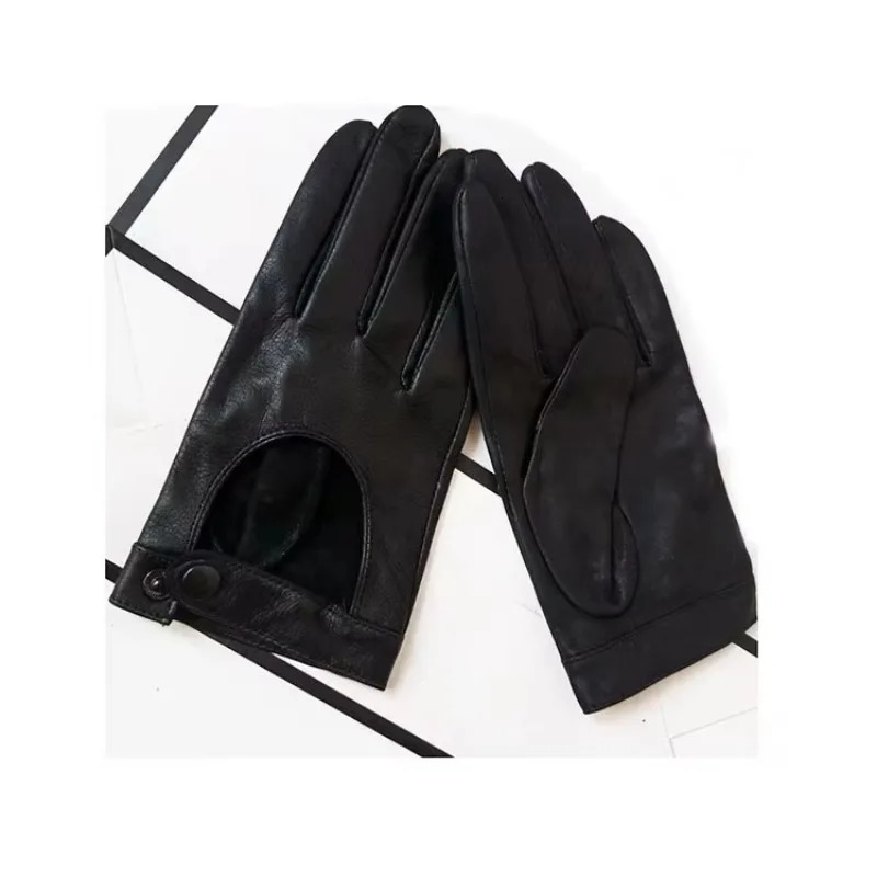2025 Half Palm Glove Rivet Pins Street Fashion Driving Gloves Genuine Real Goat Leather Gloves Women Fashion Short Mittens G599 251015