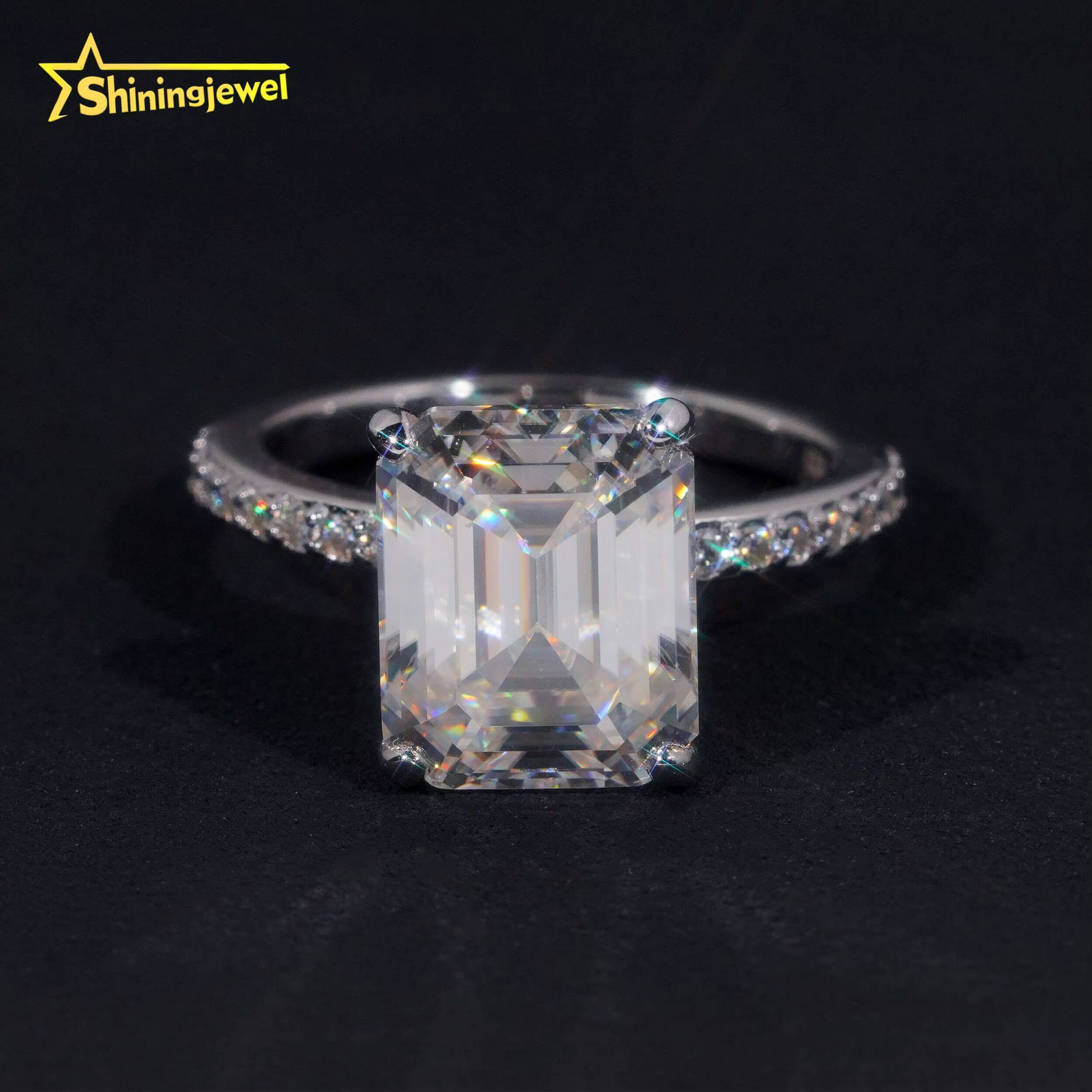Fast Shipping Gold Plated Emerald Cut Wedding Ring Moissanite VVS Pass Diamond Test 925 Sliver Engagement Rings for Women