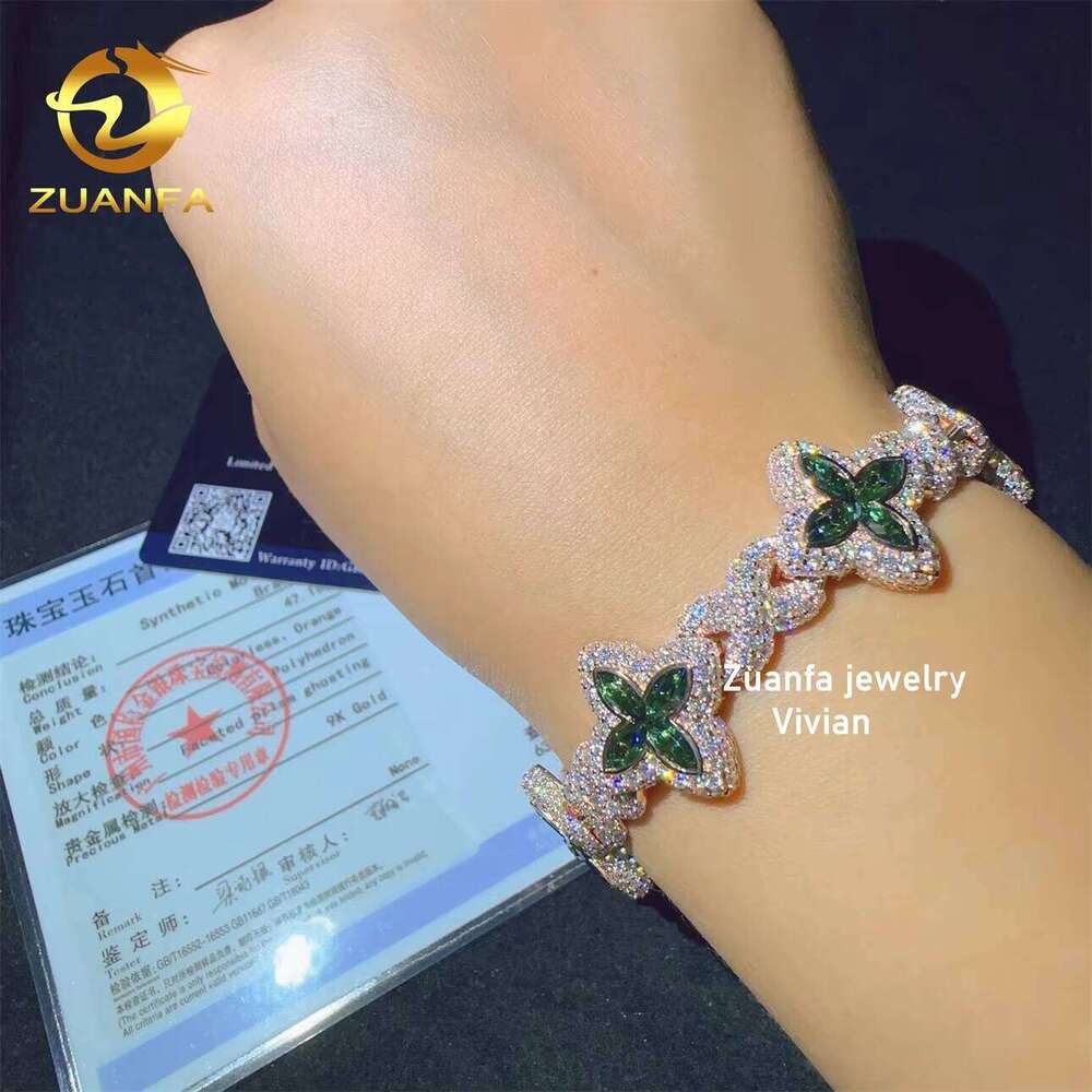 Hip-Hop Jewelry Luxurious 9k Real Gold Iced Out VVS Moissanite Cuban Chain Bracelet - view 6