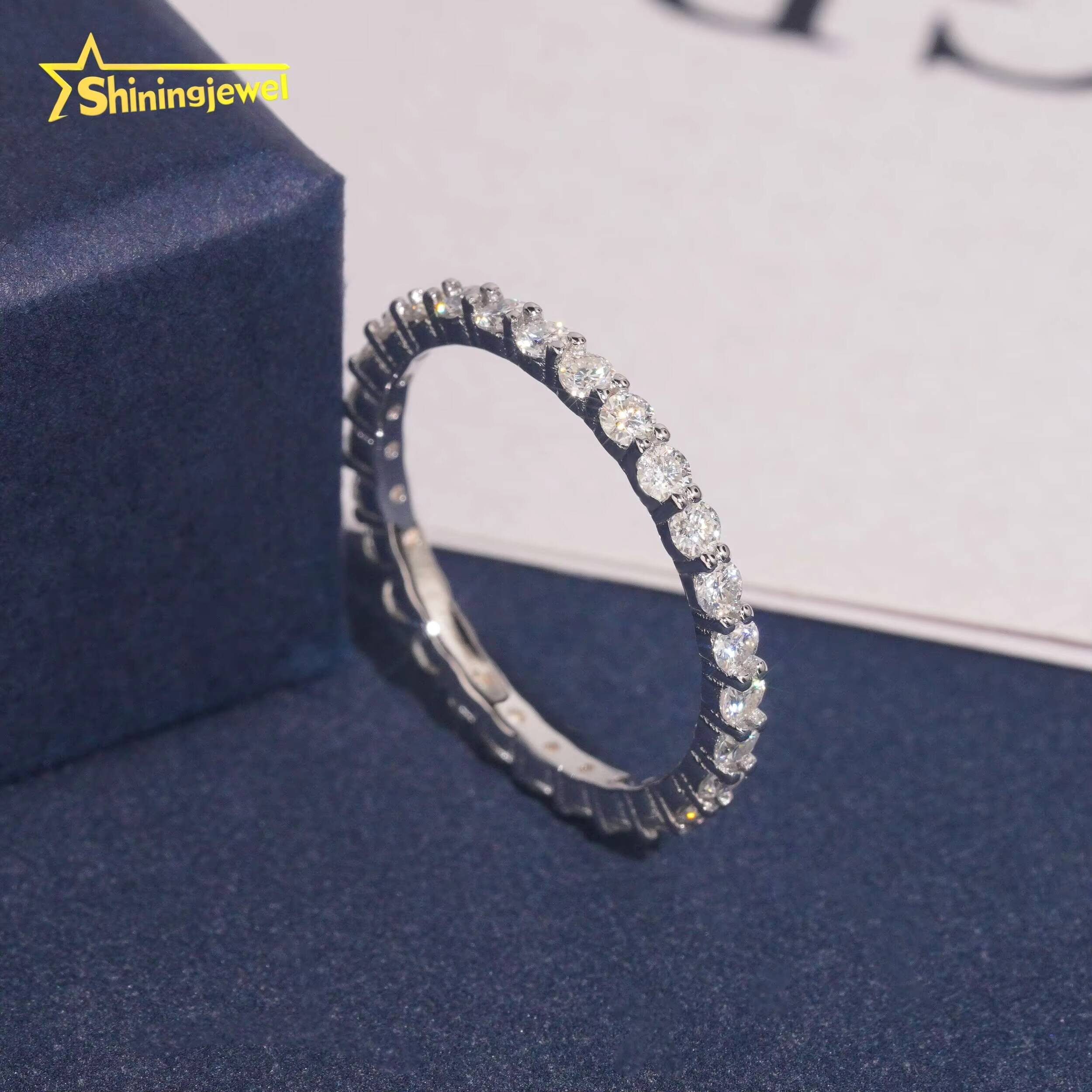 Hip Hop Jewelry 2mm Moissanite Diamond 925 Silver Eternity Ring Iced Out Rings Pass Diamond Tester Moissanite Ring Hip Hop