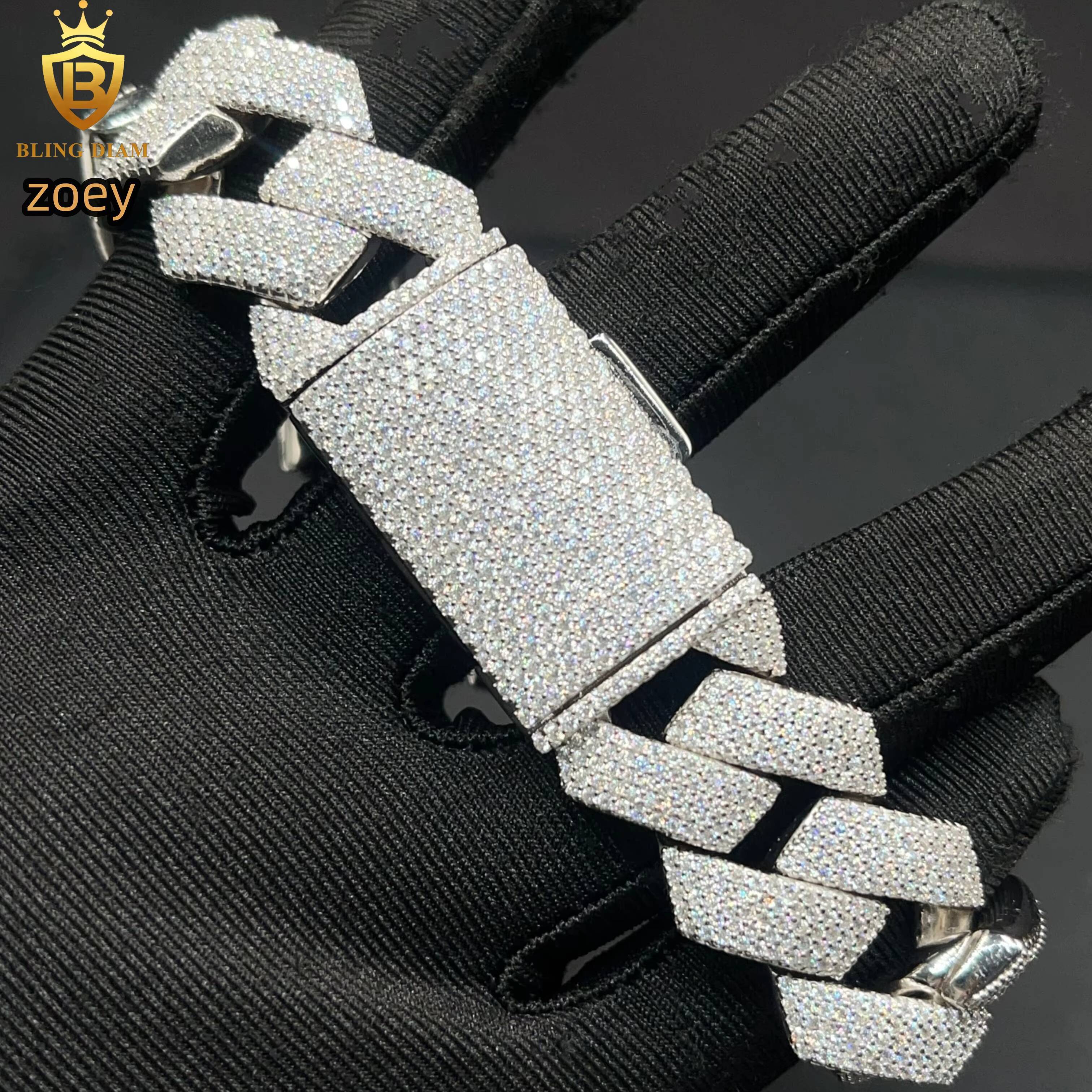 21mm 5Rows Hip Hop Jewelry 925 Sterling Silver Vvs Diamond Moissanite Iced Out Miami Cuban Link Chain Bracelet