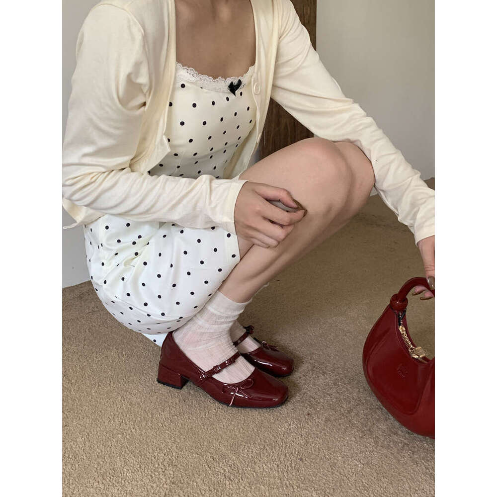 French Bowknot Single for Women 2025 New Summer Soft Sole Shallow Mary Jane Square Designer Shoe Toe Patent Leather Ballet Shoes