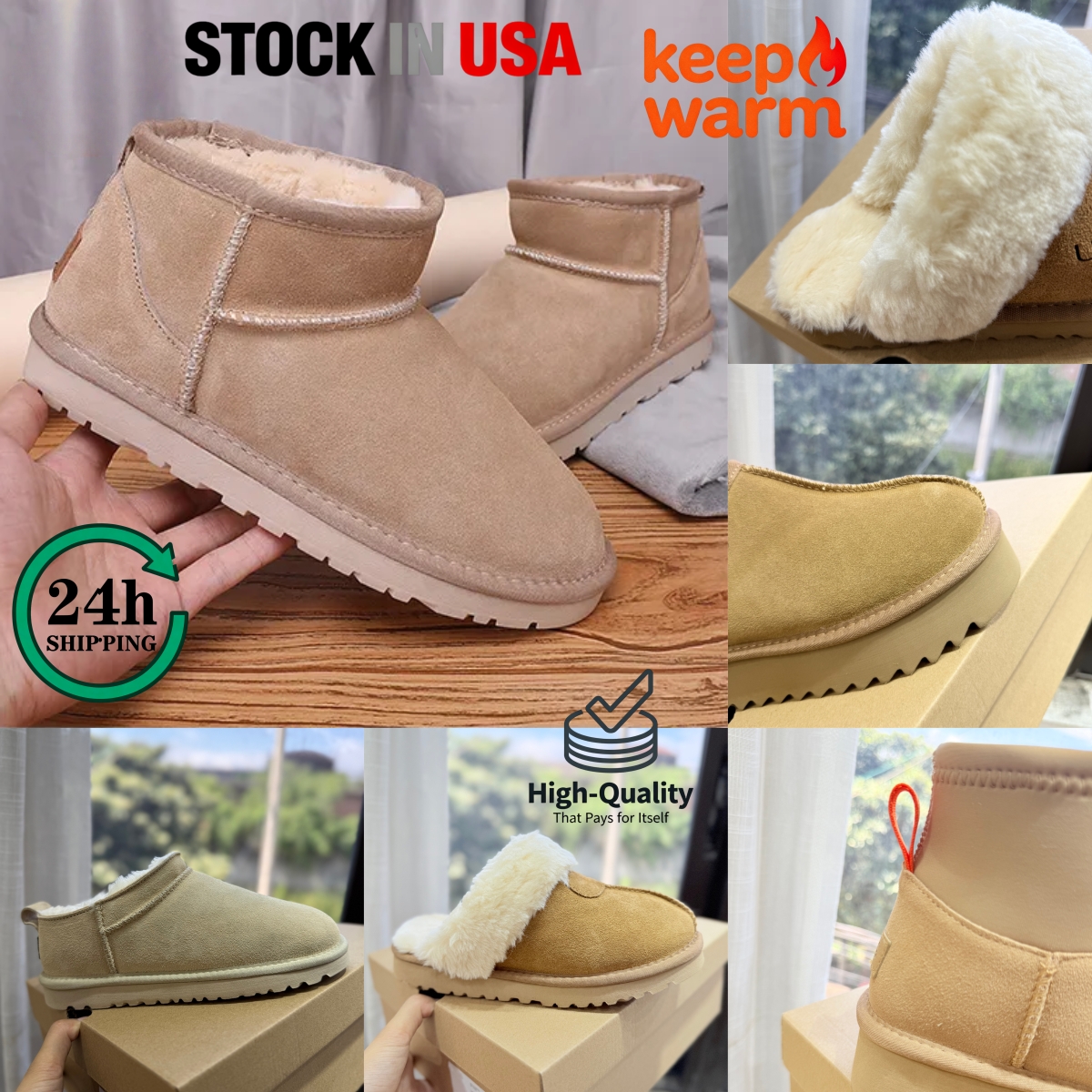 Free shipping designer tasman boots mustard seed tazz slipper classic mini platform sandals keep warm slides women sheepskin slip-on les petites suede wool booties