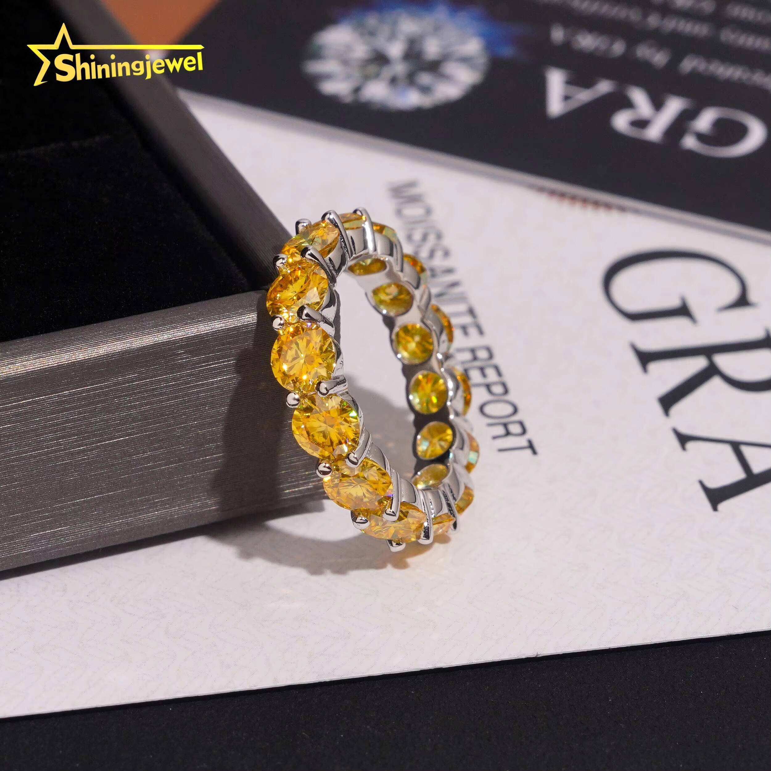 New Stock 925 Silver 5mm Color Moissanite Eternity Ring Men Women Hip Hop Jewelry Custom Moissanite Engagement Ring Bands