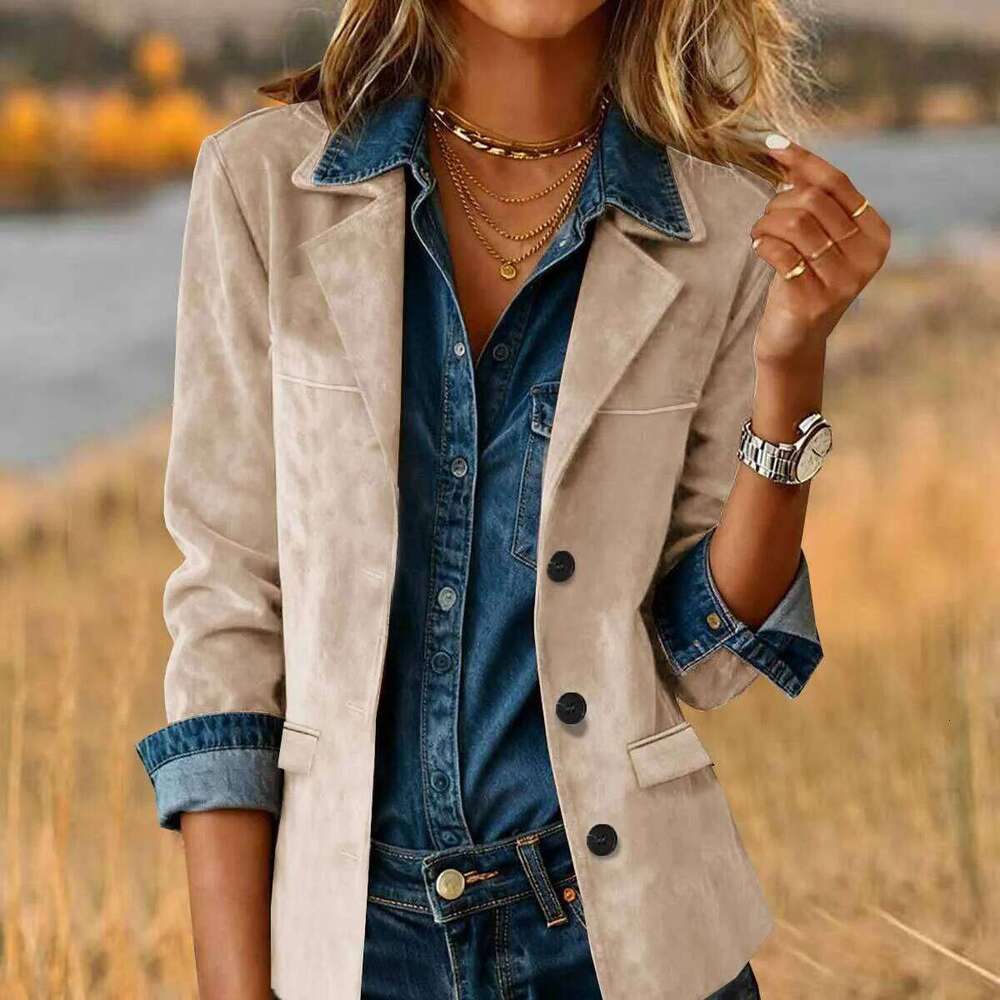 hoodie hoodie Vintage Brown Suede Blazer Jacket Women Winter Autumn Fashion Turn Down Collar Long Sleeve Outerwear High Street Chic Coats jacket jacke