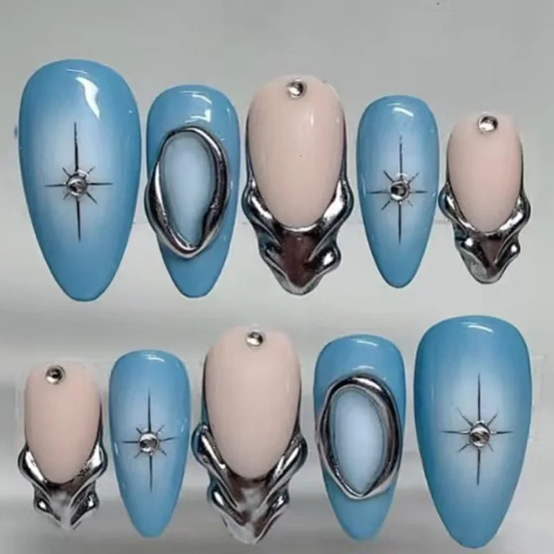 24Pcs 3D Green Ripple False Nails Cats Eye French Almond Fake Nail Tips Leaves Pattern Removable Oval Press on Nails 251015