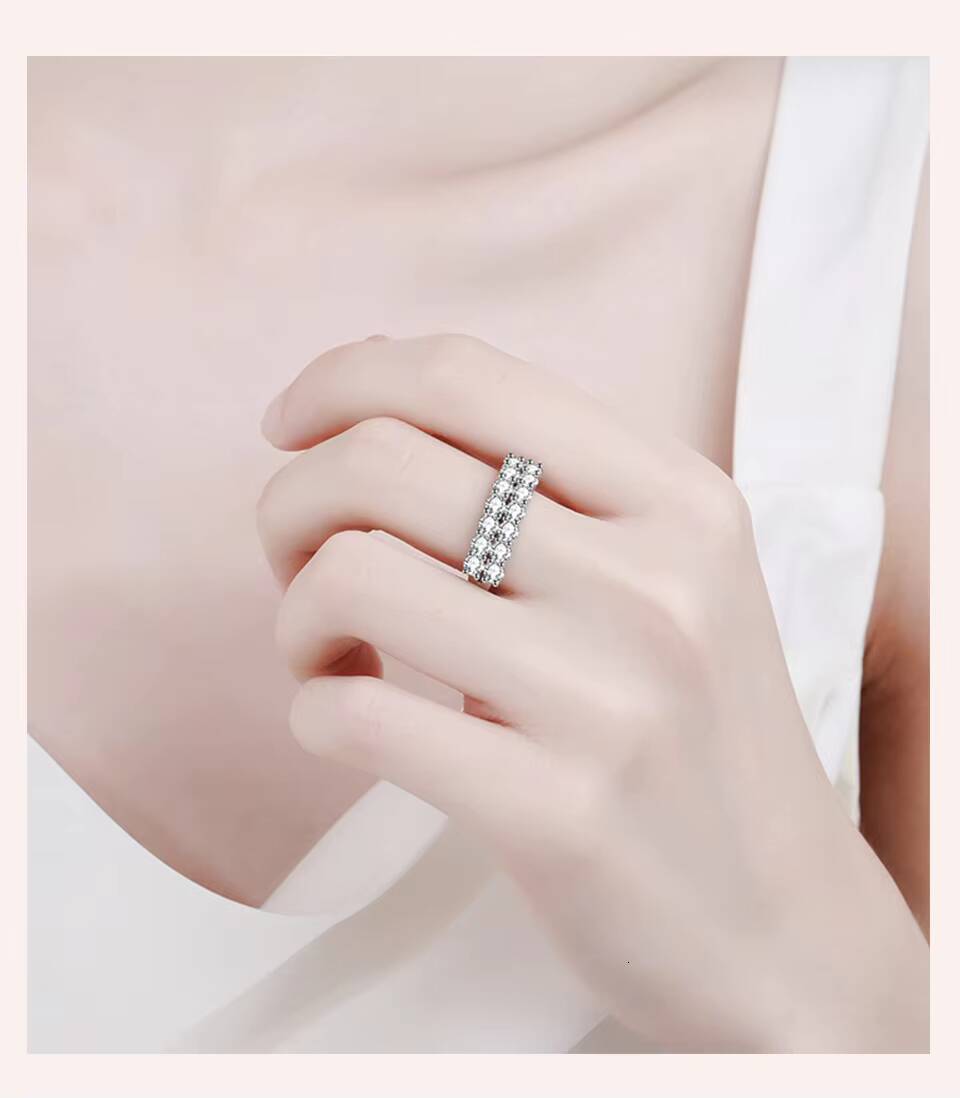 Luxury 2 Row 01ct Eternity Band Diamond Moissanite Ring White Gold Plated 925 Sterling Sliver Women Wedding Engagement Jewelry