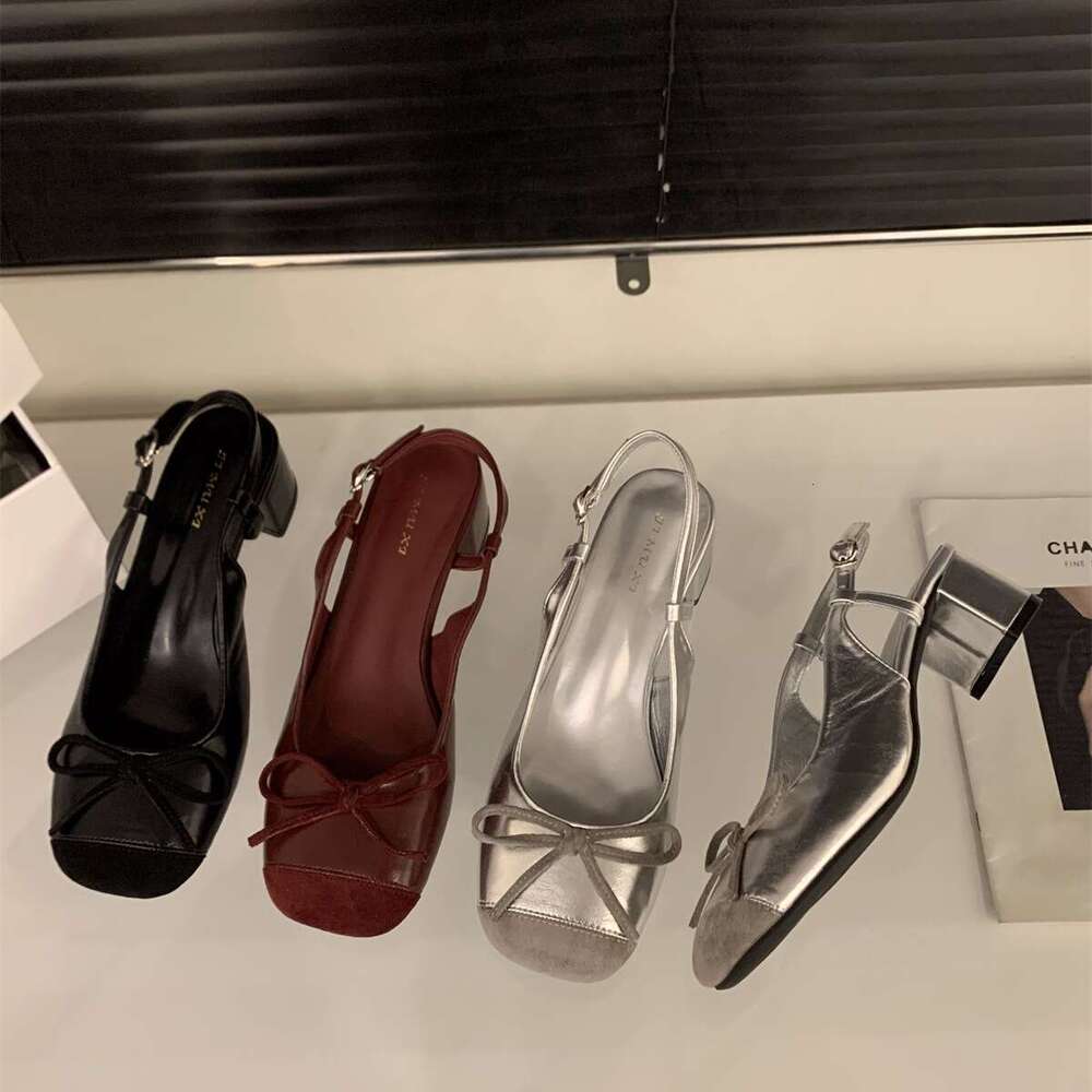 French Style Mid-High Heel Silver Closed-Toe Sandals Fairy 2025 New Spring Designer Shoe Summer Bowknot Dress Shoes
