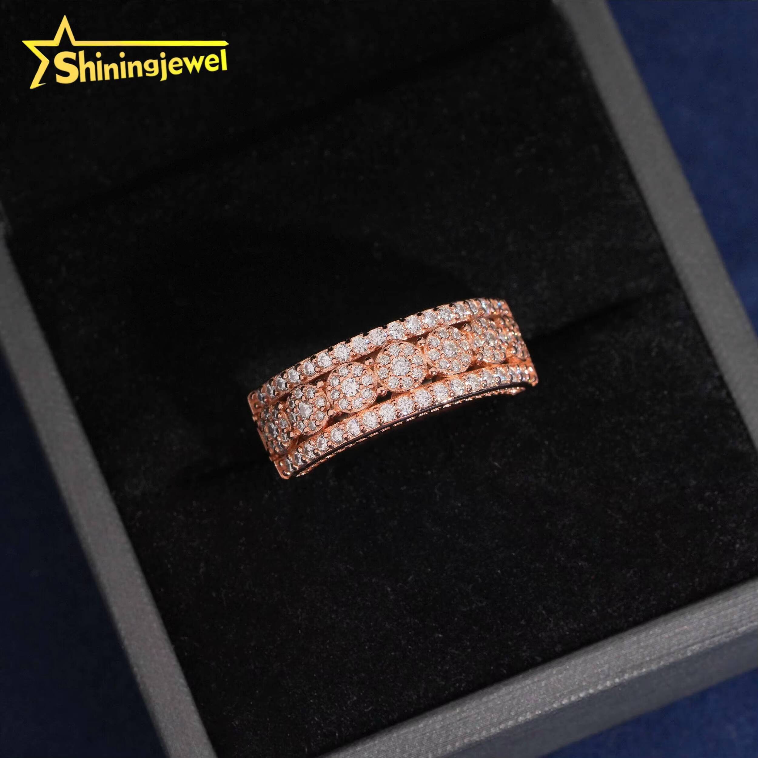 925 Silver Custom Fashion Hip Hop Style Iced Out Moissanite Men Ring VVS Moissanite Jewelry Diamond Band Rings