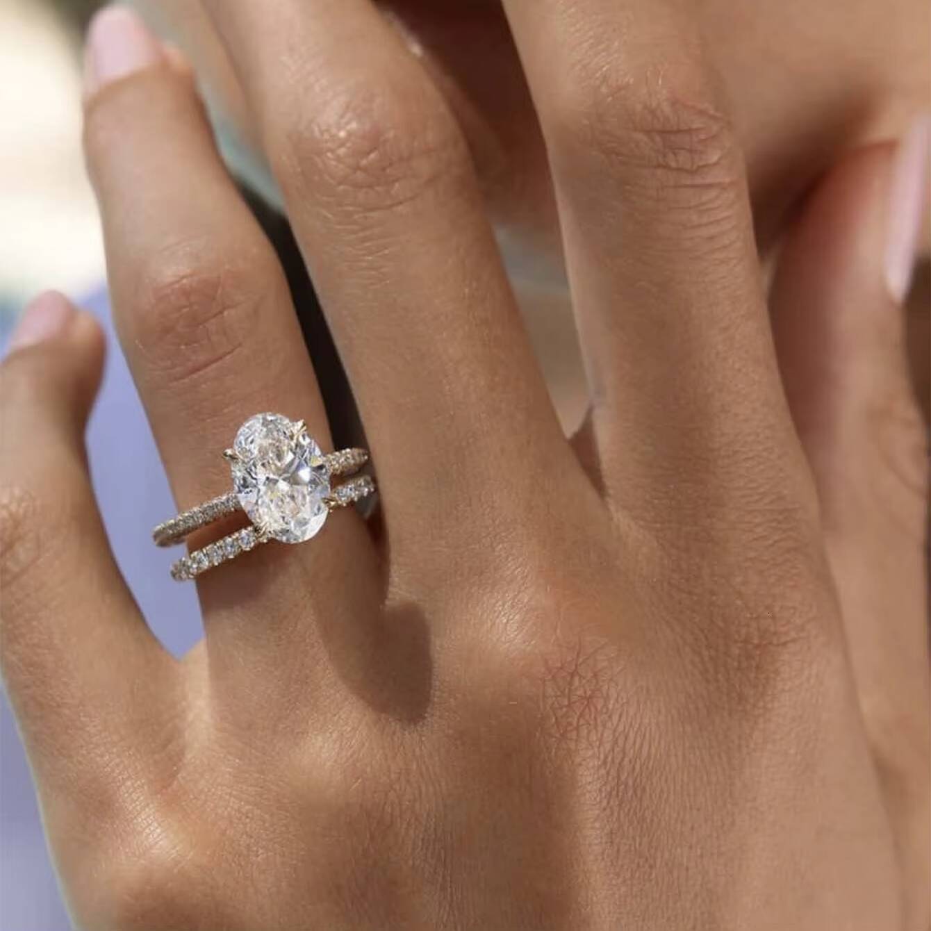 18K Gold Plated 25CT 925 Sterling Silver Bridal Ring Sets Women Round Moissanite Promise Rings Engagement Wedding Bands