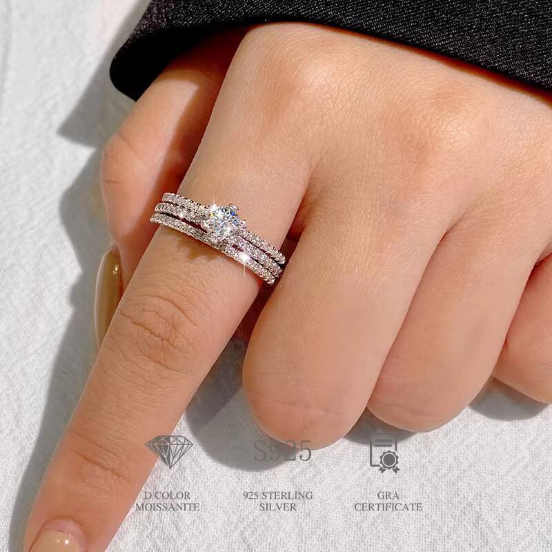 Wholesale 925 Sterling Silver White Gold Plated Gra 5mm Diamond Moissanite Wedding Ring Set Tennis Band Women Fine Jewelry