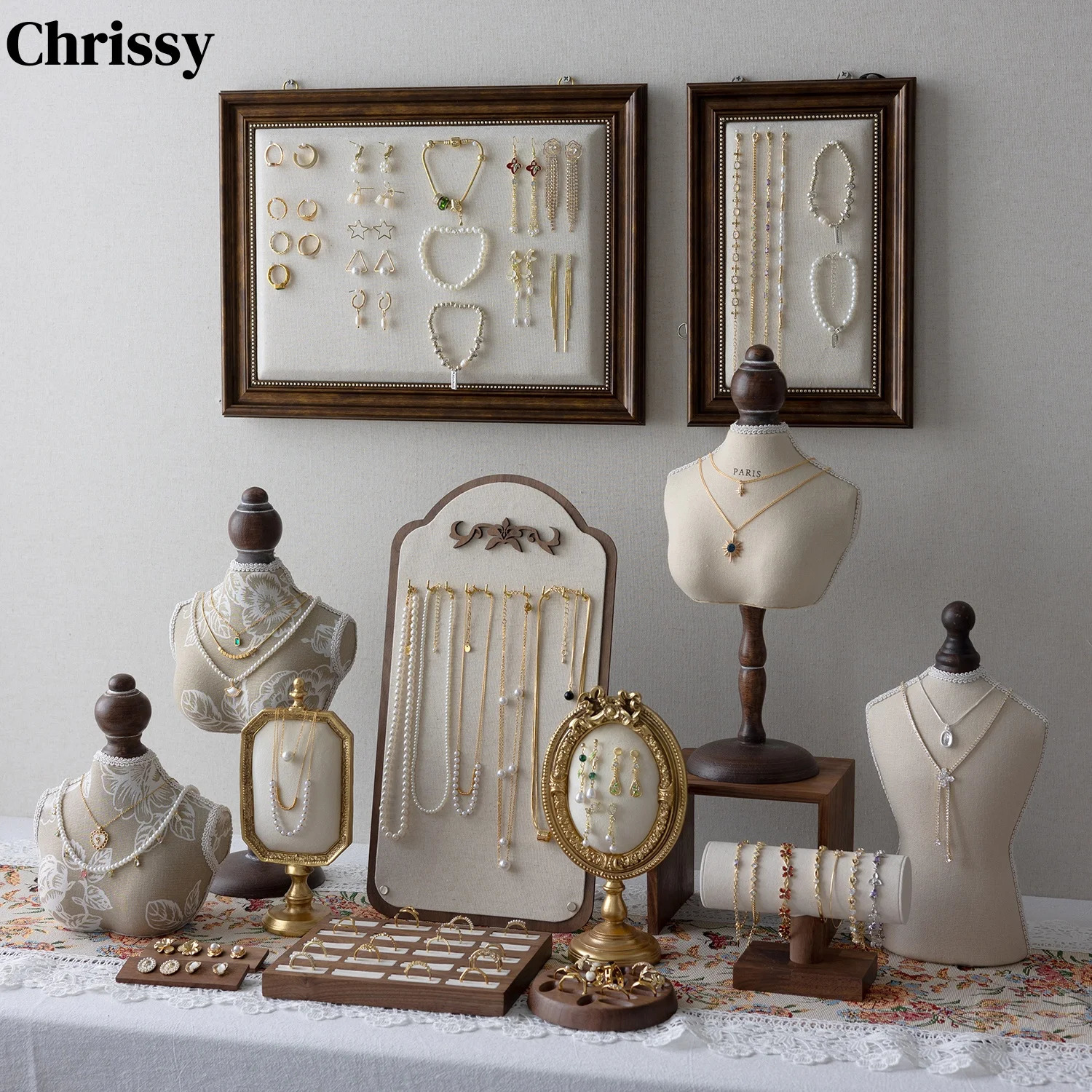 Necklace Display Portrait Model Wooden Window Jewelry Displays Rack Counter Bracelet Ring Organizer Display Props 251016