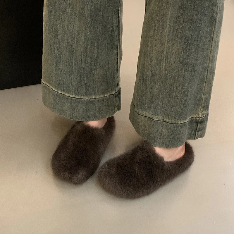 Winter Women Warm Cotton House Slippers Concise Round Toe Shoes Ladies Comfort Bedroom Flats Slides Shoes 251013