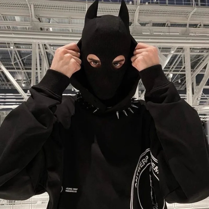 Knitted Full Face Cover Balaclava Sports Beanie Mask for Men Women Ox Horn Mask Hat Street Hip Hop Personality Tactical Beanies 251014