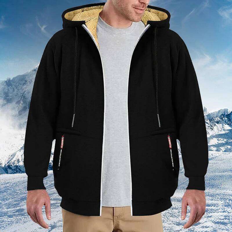 Men's Heavyweight Sherpa Fleece Lined Jackets Coats Windproof Zip Up Hoodie Winter Warm Hooded Sweatshirt Outerwear Outfits Tops