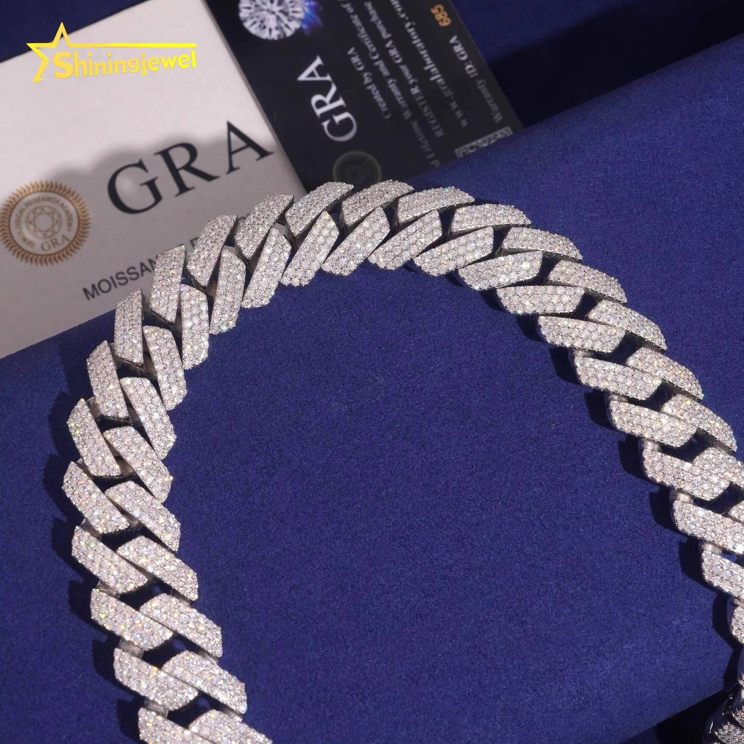 Hip Hop Necklace 20mm 3rows Cuban Link Chain S925 Gold Plated Pass Diamond Test VVS Moissanite Diamond Iced Out Cuban Necklace