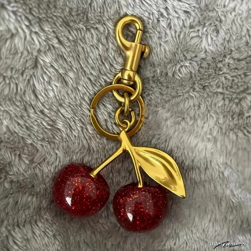 Elegant Cherry Keychain Charm - Shiny Resin And Metal Bag Accessory For Women's Purse Or Handbag Ddmywonder