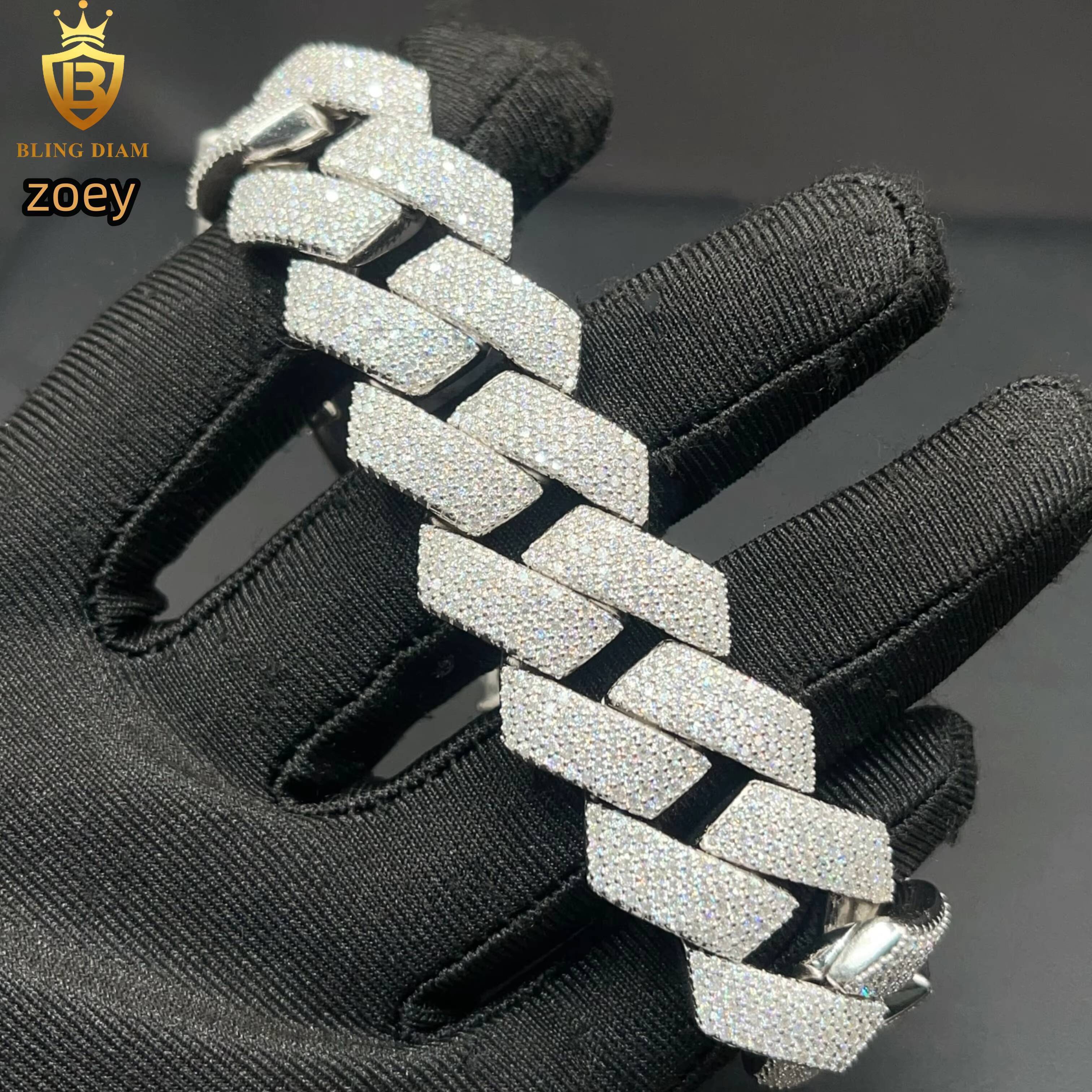 21mm 5Rows Hip Hop Jewelry 925 Sterling Silver Vvs Diamond Moissanite Iced Out Miami Cuban Link Chain Bracelet