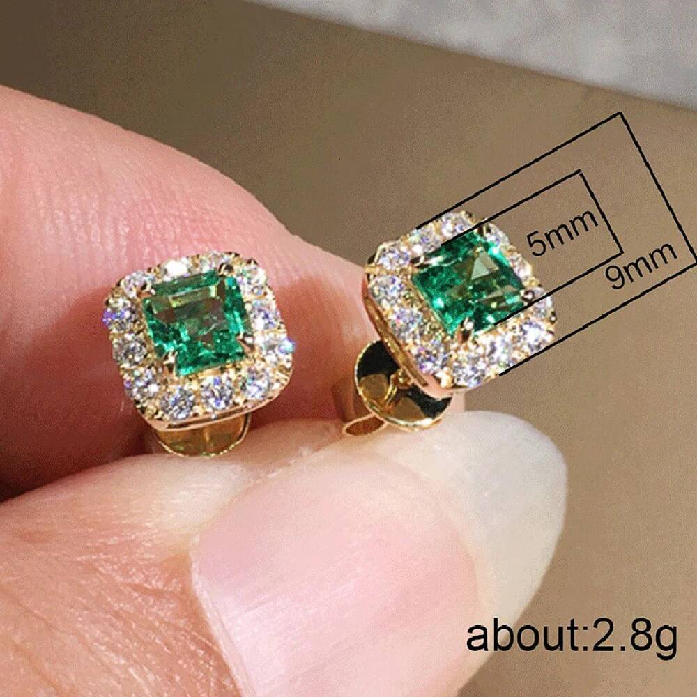 Designer earrings Green CZ Stud Earrings for Women Gold Color Luxury Bride Wedding Earrings Elegant Ear Accessories Party Jewelry