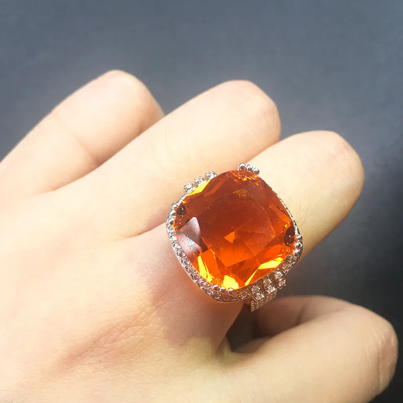 Square Large Orange Gem Ring Bohemian Style Wedding Ring for Women Microinlaid Zircon Ring Party Jewelry Engagement Ring 251017