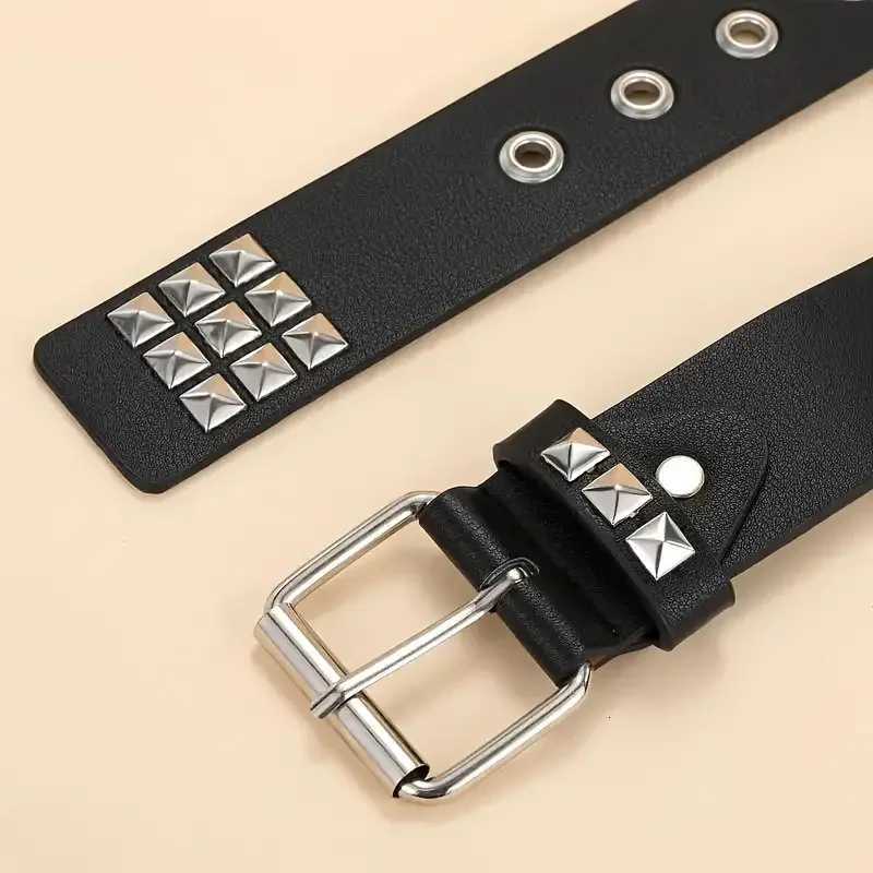 Punk style rivet belt set equipped with stainless steel square buckle PU panel material male and female pyramid rivet decorat W251018
