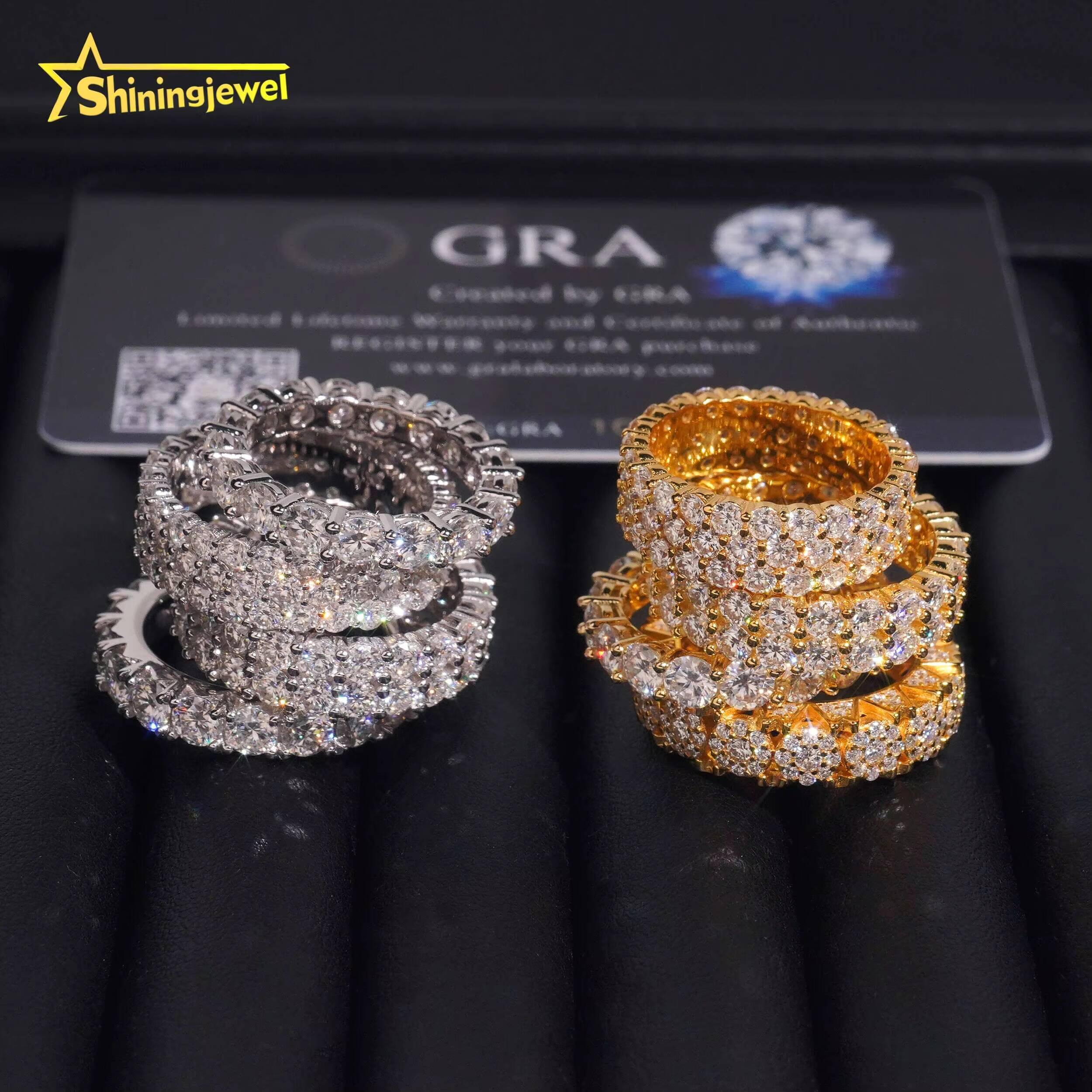 Trendy 925 Silver Men Women Iced Out Missanite Engagement Ring Bands Fine Jewelry Custom Gold Plated Moissanite Eternity Ring