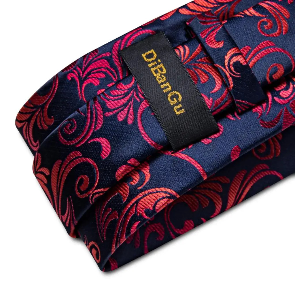 Red Floral Blue Silk Ties For Men 8cm Wide Necktie Set Pocket Square Cufflinks Brooch Pin Wedding Accessories Mens Gift 251014