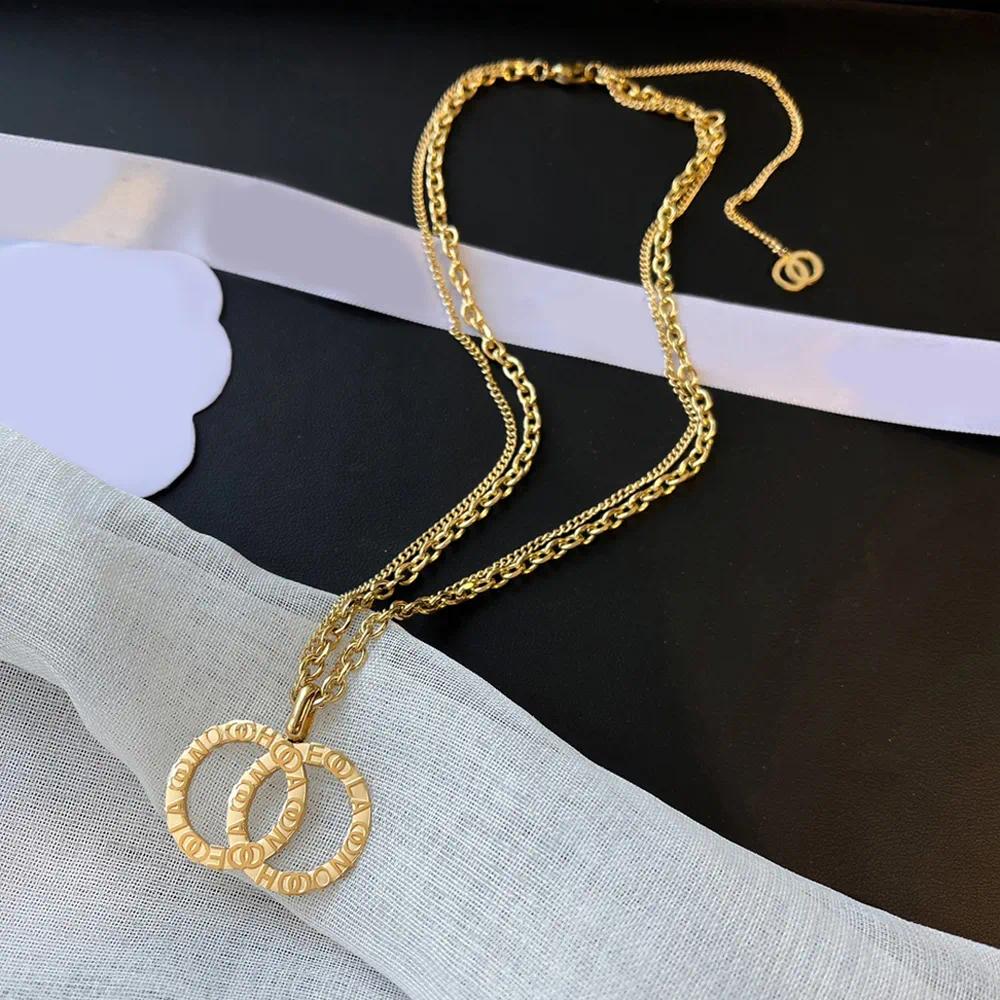 Designer Classic Pendants Necklaces Double Layer Gold Plated Stainless Steel Letter Choker Pendant Necklace Chain Jewelry Accessories Gifts