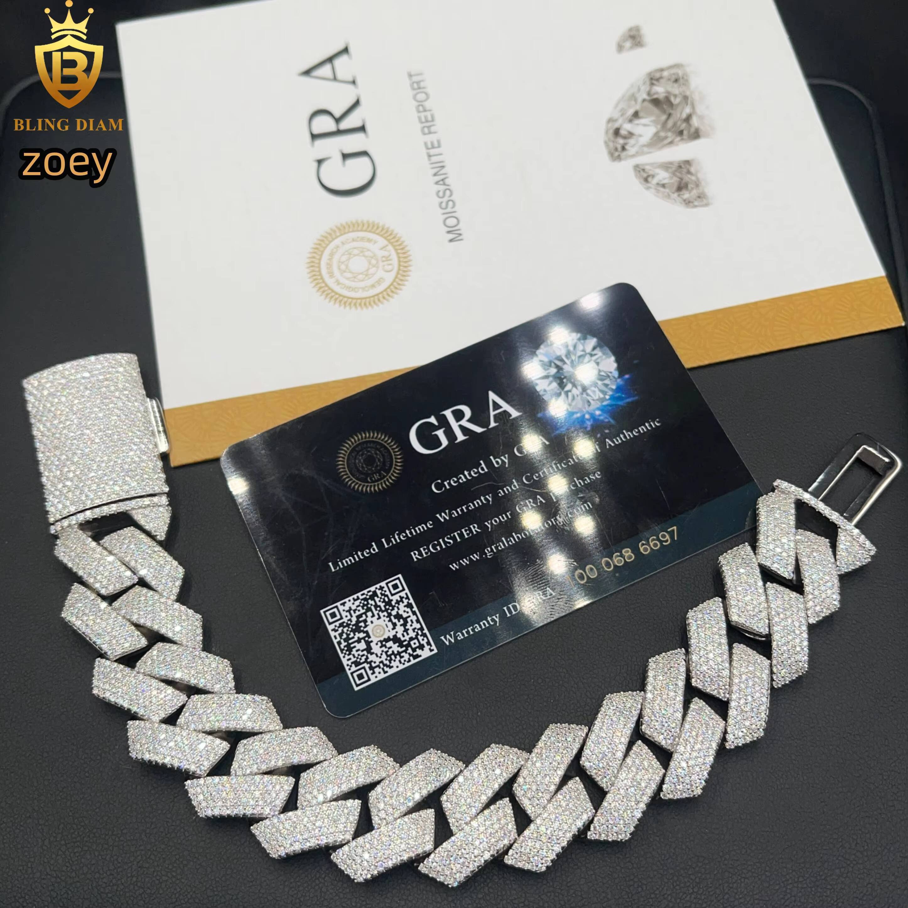 21mm 5Rows Hip Hop Jewelry 925 Sterling Silver Vvs Diamond Moissanite Iced Out Miami Cuban Link Chain Bracelet