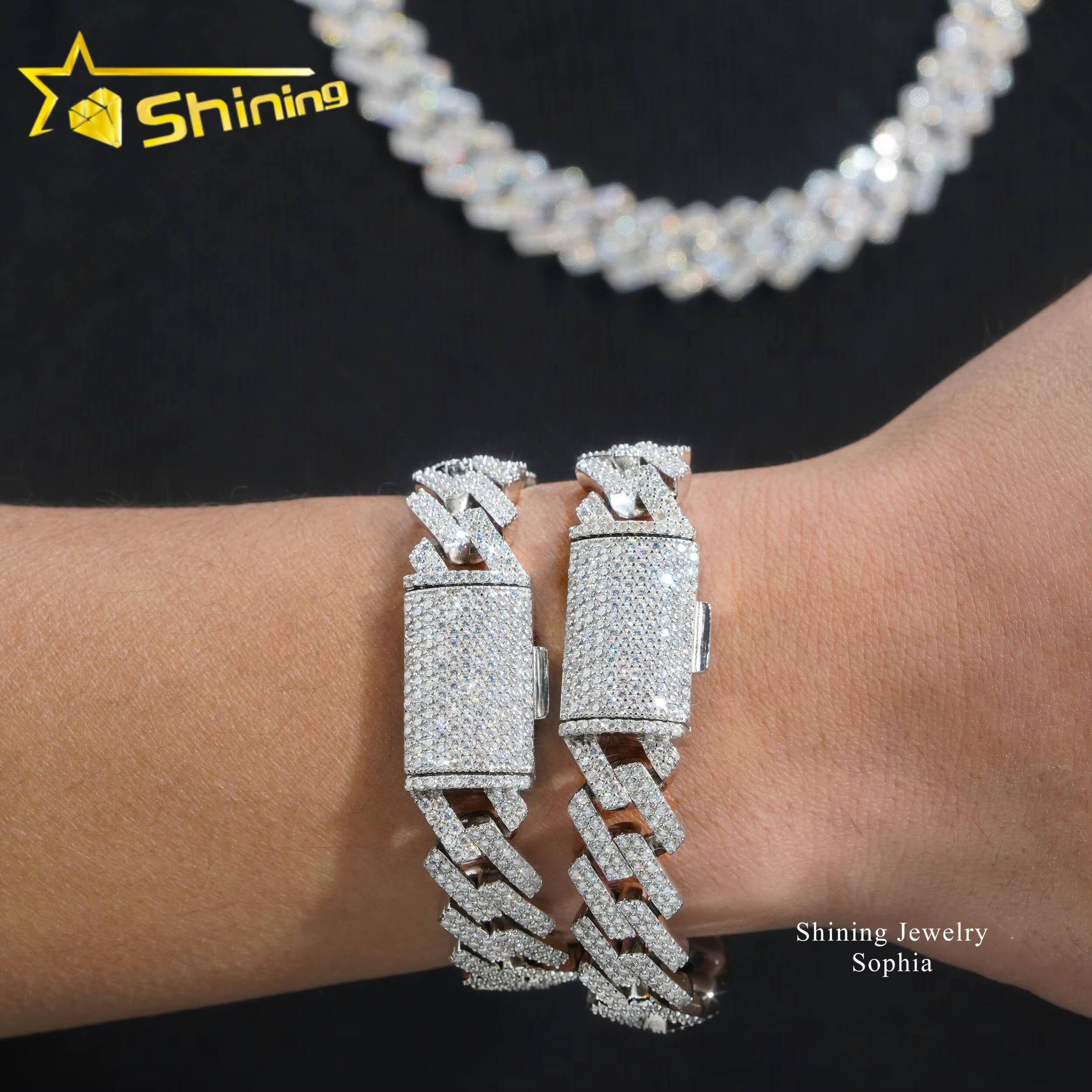 Wholesale Price 14MM 3Rows Iced Out Hip Hop Fashion Design Rapper Men Jewelry Moissanite Diamond Miami Cuban Link Chain