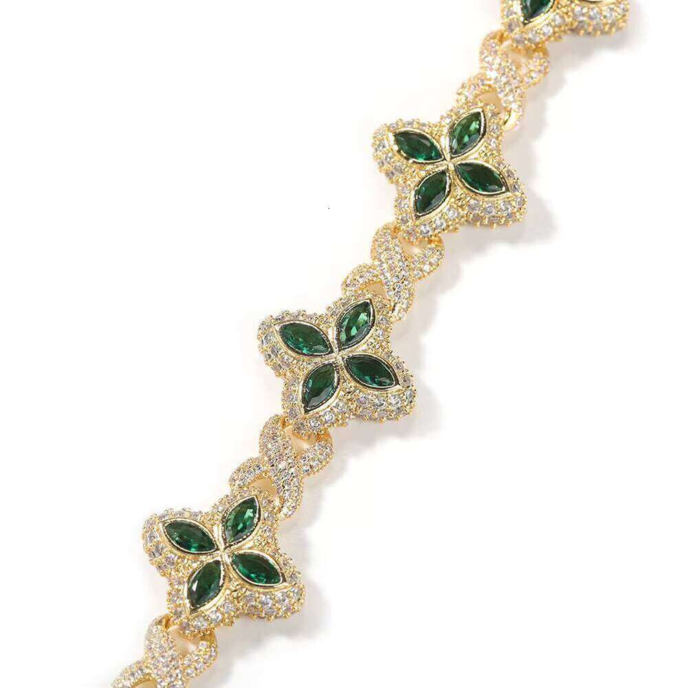 UWIN Duty-Free Multi-Color VVS Moissanite Cuban 4-Leaf Clover Flower White Gold Finished Miami Chain Necklace